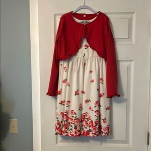 Grace Karin Red and White roses tank Sundress with cardigan